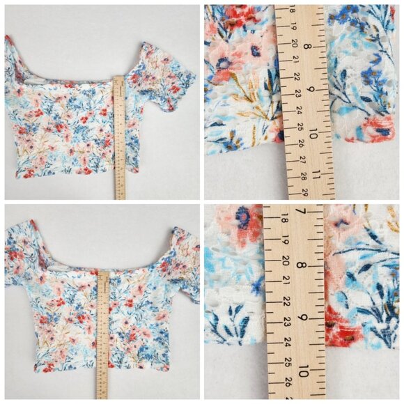 Hollister Off The Shoulder Floral Crop Top Size M White Blue Red Pink Floral - Picture 6 of 7